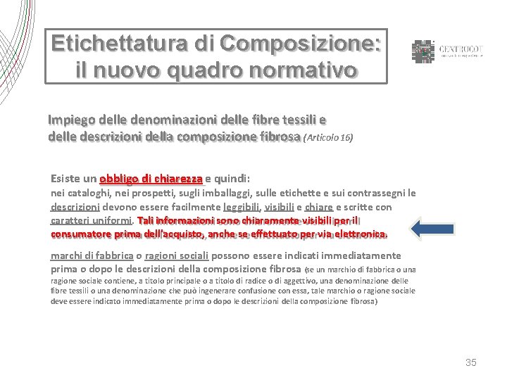 Etichettatura di Composizione: il nuovo quadro normativo Impiego delle denominazioni delle fibre tessili e