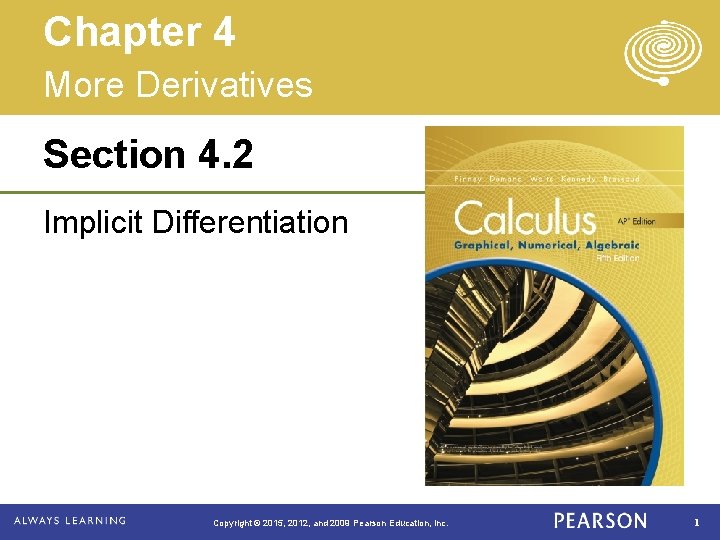 Chapter 4 More Derivatives Section 4. 2 Implicit Differentiation Copyright © 2015, 2012, and