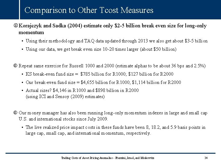 Comparison to Other Tcost Measures Korajczyk and Sadka (2004) estimate only $2 -5 billion Comparison to Other Tcost Measures Korajczyk and Sadka (2004) estimate only $2 -5 billion