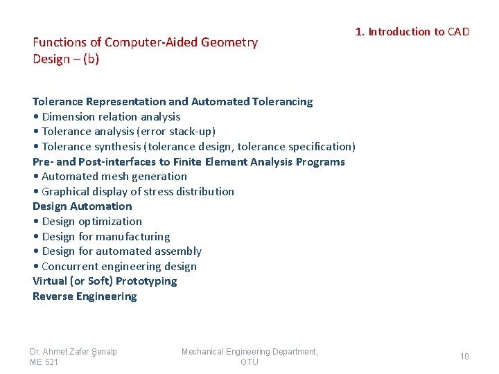 Functions of Computer-Aided Geometry Design – (b) 1. Introduction to CAD Tolerance Representation and