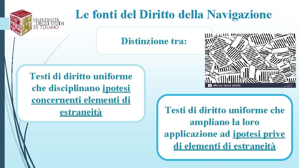 Le fonti del Diritto della Navigazione Distinzione tra: Testi di diritto uniforme che disciplinano