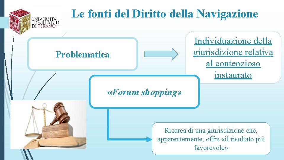 Le fonti del Diritto della Navigazione Individuazione della giurisdizione relativa al contenzioso instaurato Problematica