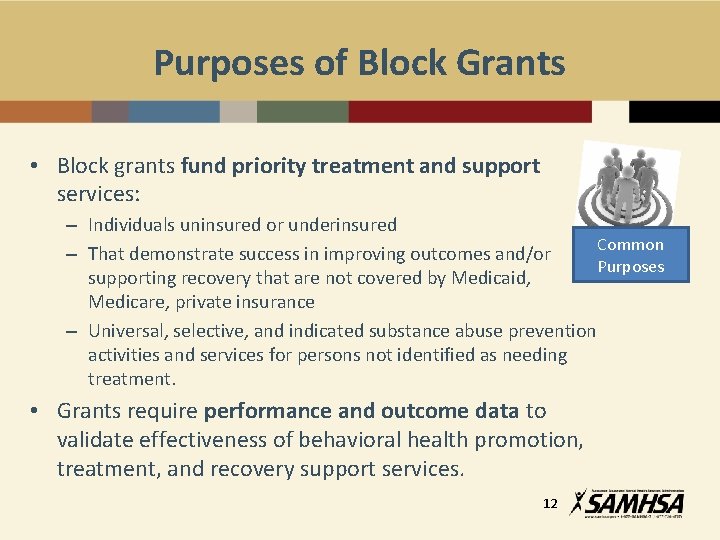 Purposes of Block Grants • Block grants fund priority treatment and support services: –