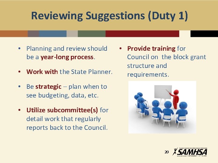 Reviewing Suggestions (Duty 1) • Provide training for Council on the block grant structure