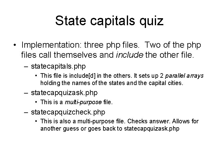 Creating Databases Web State capitals quiz
