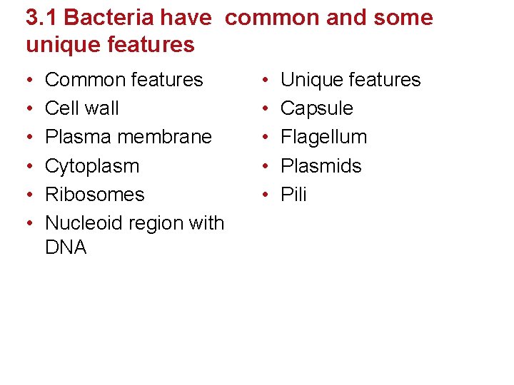 3. 1 Bacteria have common and some unique features • • • Common features