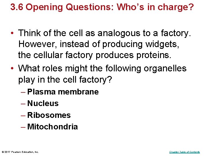 3. 6 Opening Questions: Who’s in charge? • Think of the cell as analogous