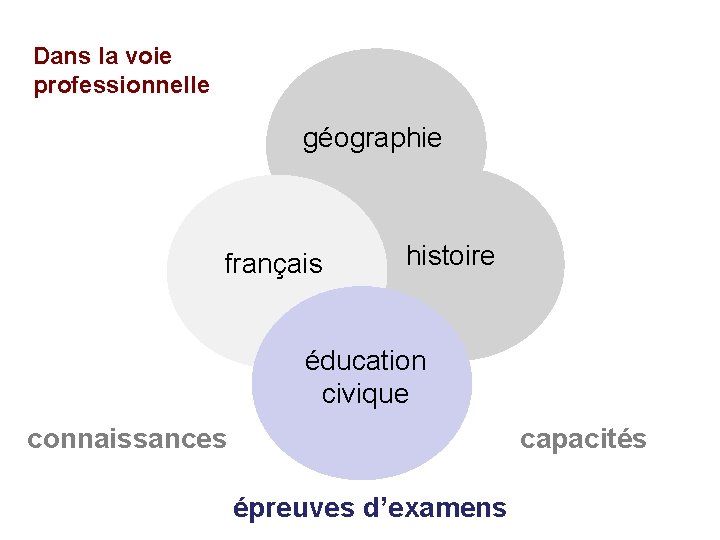 Dans la voie professionnelle géographie français histoire éducation civique connaissances capacités épreuves d’examens 