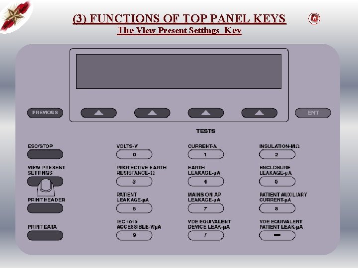 (3) FUNCTIONS OF TOP PANEL KEYS The View Present Settings Key 