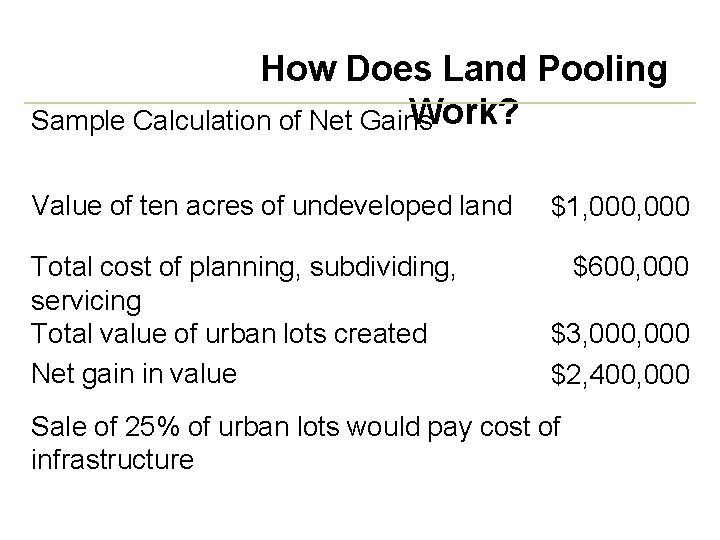 How Does Land Pooling Work? Sample Calculation of Net Gains Value of ten acres