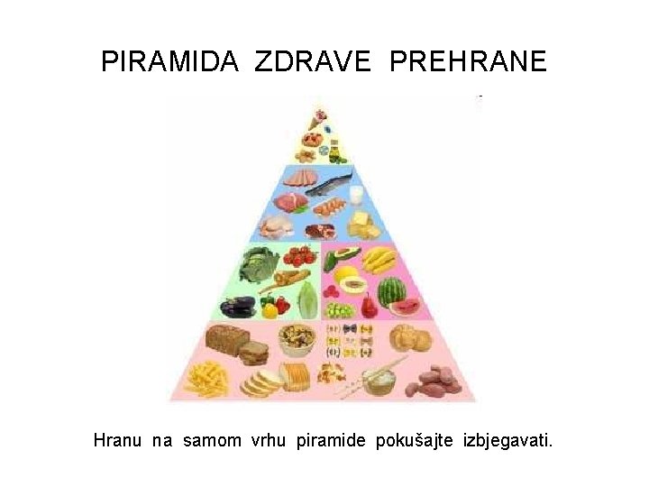 PIRAMIDA ZDRAVE PREHRANE Hranu na samom vrhu piramide pokušajte izbjegavati. 