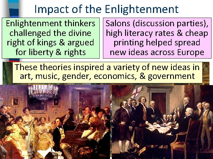 Impact of the Enlightenment thinkers challenged the divine right of kings & argued for Impact of the Enlightenment thinkers challenged the divine right of kings & argued for
