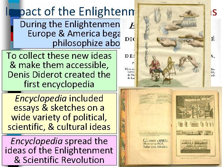 Impact of the Enlightenment: New Ideas During the Enlightenment, people throughout Europe & America Impact of the Enlightenment: New Ideas During the Enlightenment, people throughout Europe & America