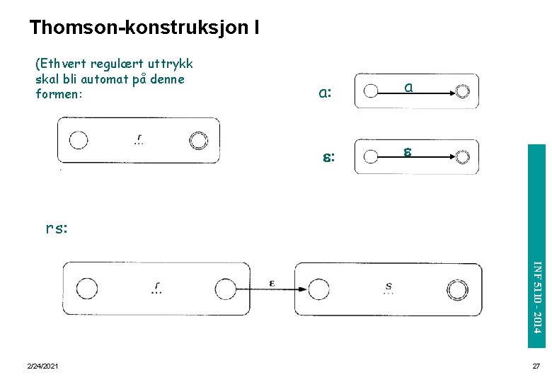 Thomson-konstruksjon I (Ethvert regulært uttrykk skal bli automat på denne formen: a e: e