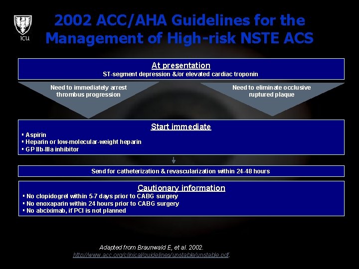 ICU 2002 ACC/AHA Guidelines for the Management of High-risk NSTE ACS At presentation ST-segment