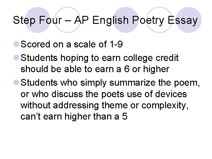 Step Four – AP English Poetry Essay l Scored on a scale of 1