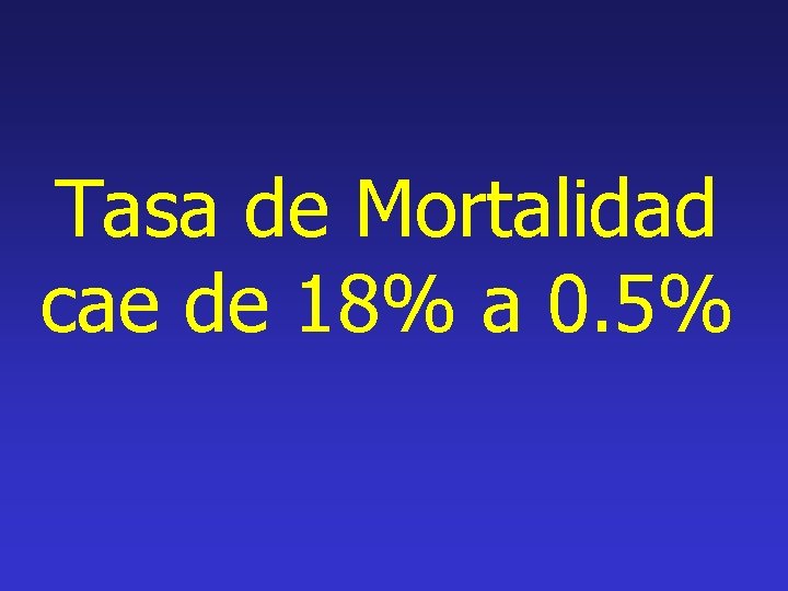 Tasa de Mortalidad cae de 18% a 0. 5% 