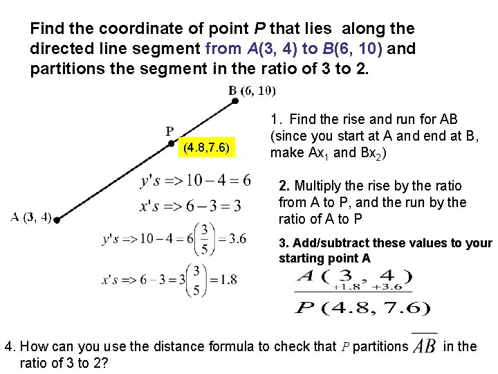 Find the coordinate of point P that lies along the directed line segment from