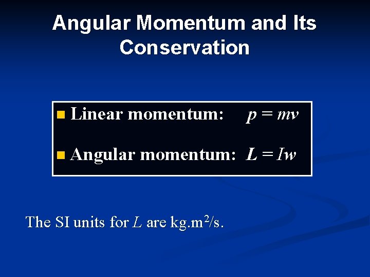 Angular Momentum and Its Conservation n Linear momentum: p = mv n Angular momentum: Angular Momentum and Its Conservation n Linear momentum: p = mv n Angular momentum: