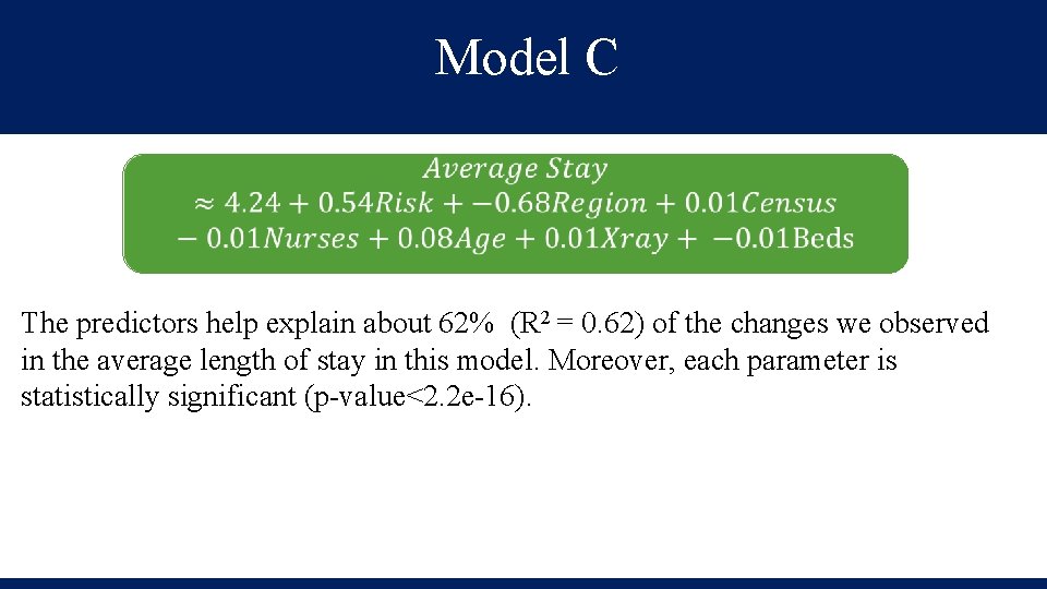 Model C The predictors help explain about 62% (R 2 = 0. 62) of