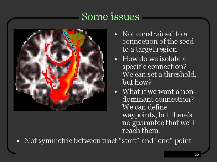 Some issues • Not constrained to a connection of the seed to a target