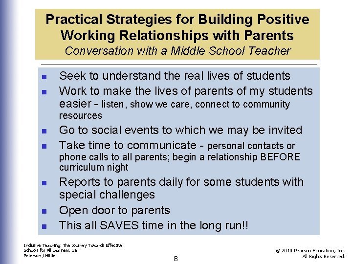 Practical Strategies for Building Positive Working Relationships with Parents Conversation with a Middle School Practical Strategies for Building Positive Working Relationships with Parents Conversation with a Middle School