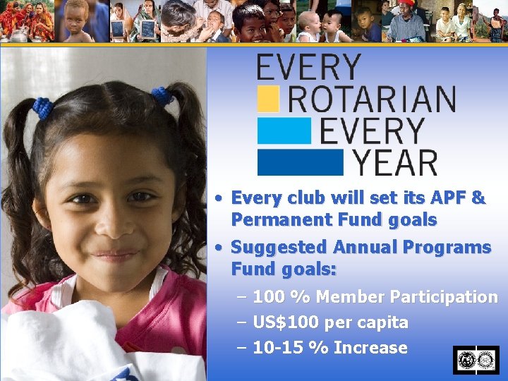  • Every club will set its APF & Permanent Fund goals • Suggested