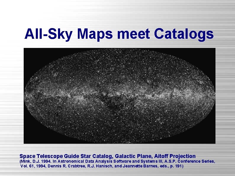 All-Sky Maps meet Catalogs Space Telescope Guide Star Catalog, Galactic Plane, Aitoff Projection (Mink,