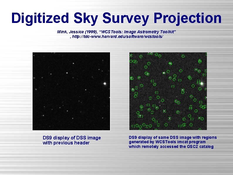 Digitized Sky Survey Projection Mink, Jessica (1999), “WCSTools: Image Astrometry Toolkit” , http: //tdc-www.