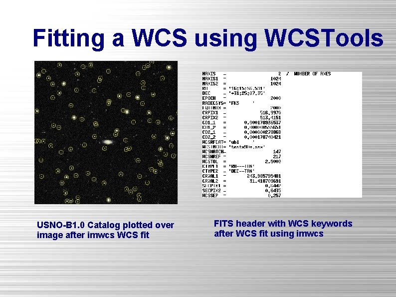 Fitting a WCS using WCSTools USNO-B 1. 0 Catalog plotted over image after imwcs