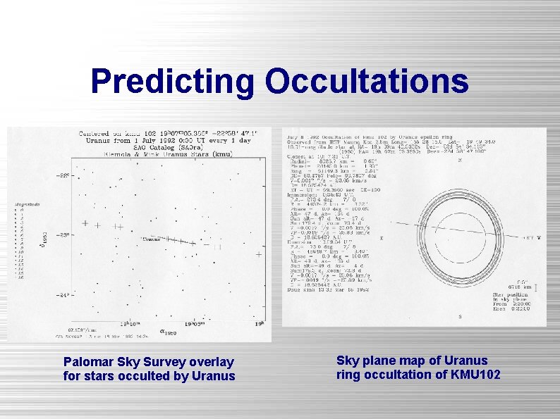 Predicting Occultations Palomar Sky Survey overlay for stars occulted by Uranus Sky plane map