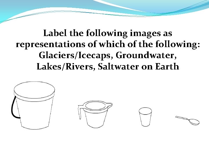 Label the following images as representations of which of the following: Glaciers/Icecaps, Groundwater, Lakes/Rivers, Label the following images as representations of which of the following: Glaciers/Icecaps, Groundwater, Lakes/Rivers,