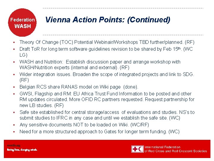 Federation WASH § § § § § Vienna Action Points: (Continued) Theory Of Change