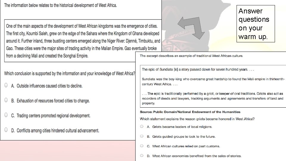Answer questions on your warm up. 
