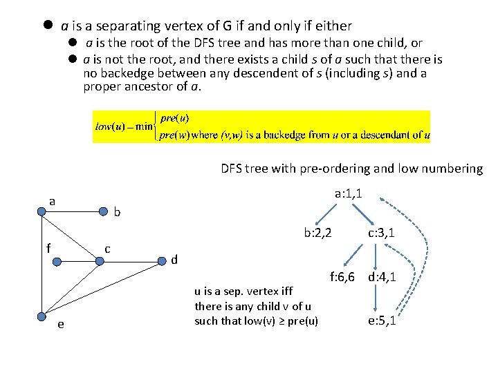 l a is a separating vertex of G if and only if either l l a is a separating vertex of G if and only if either l