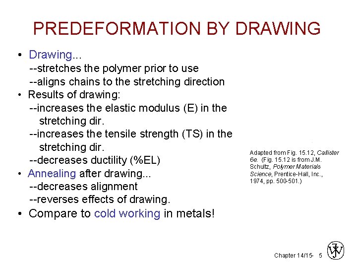 PREDEFORMATION BY DRAWING • Drawing. . . --stretches the polymer prior to use --aligns