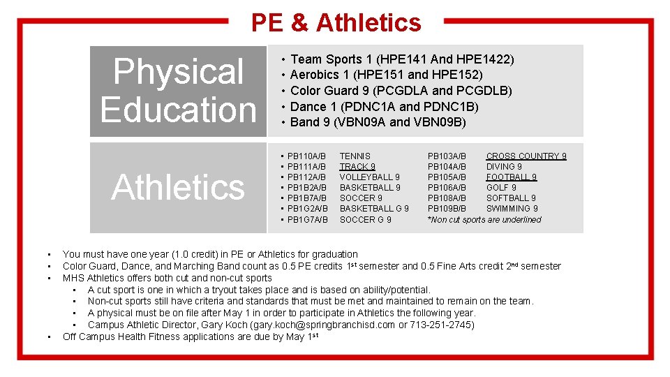 PE & Athletics • • Physical Education • • • Athletics • • Team