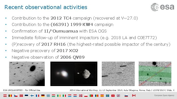 Recent observational activities • Contribution to the 2012 TC 4 campaign (recovered at V~27.