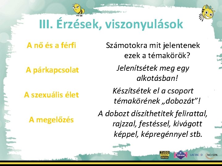 III. Érzések, viszonyulások A nő és a férfi A párkapcsolat A szexuális élet A