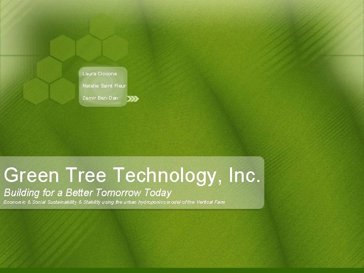 Laura Ciccone Natalie Saint Fleur Zamir Ben-Dan Green Tree Technology, Inc. Building for a