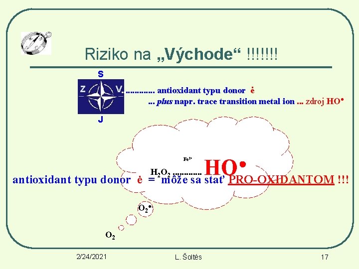 Riziko na „Východe“ !!!!!!! S Z V. . . . antioxidant typu donor ė.