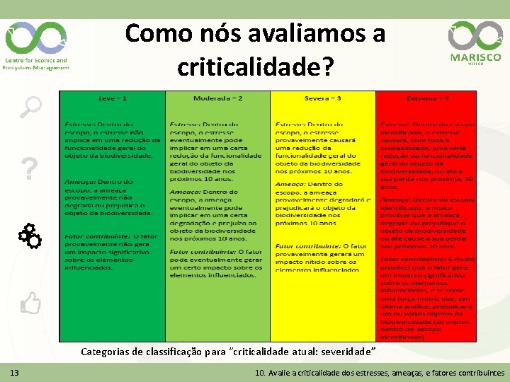 Como nós avaliamos a criticalidade? ? Categorias de classificação para “criticalidade atual: severidade” 13