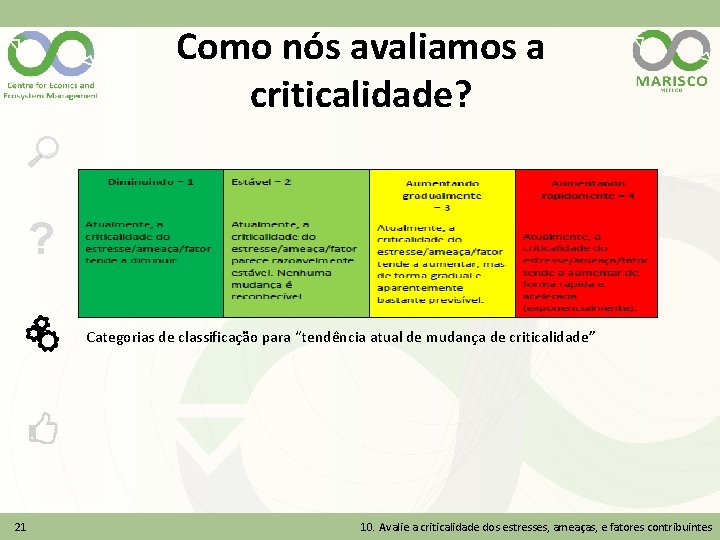 Como nós avaliamos a criticalidade? ? Categorias de classificação para “tendência atual de mudança