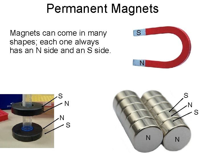 Permanent Magnets can come in many shapes; each one always has an N side