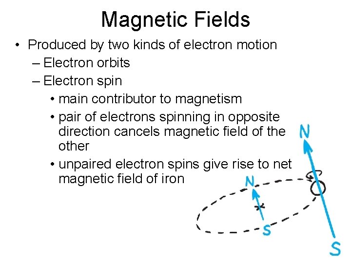 Magnetic Fields • Produced by two kinds of electron motion – Electron orbits –