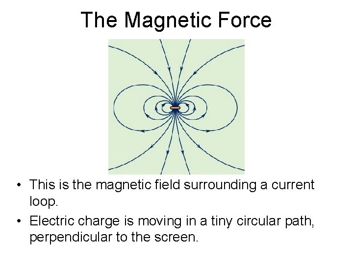 The Magnetic Force • This is the magnetic field surrounding a current loop. •