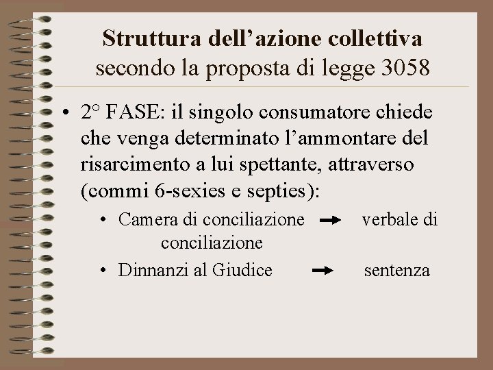 Struttura dell’azione collettiva secondo la proposta di legge 3058 • 2° FASE: il singolo