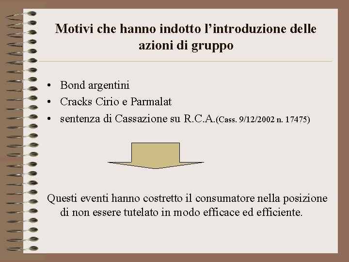Motivi che hanno indotto l’introduzione delle azioni di gruppo • Bond argentini • Cracks