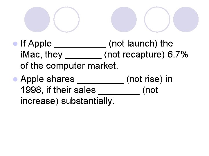 l If Apple _____ (not launch) the i. Mac, they _______ (not recapture) 6.