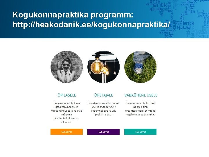 Kogukonnapraktika programm: http: //heakodanik. ee/kogukonnapraktika/ Kogukonnapraktika programm: http: //heakodanik. ee/kogukonnapraktika/